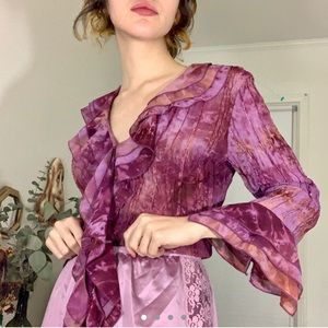 Ruffle Sequin Tie Dye Button Up Blouse Top